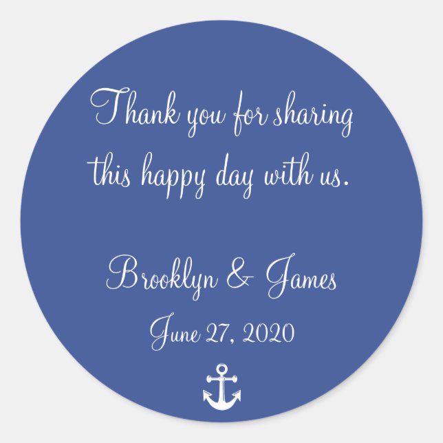 Danke, dass du blaue Nautic Wedding Stickers (Vorderseite)