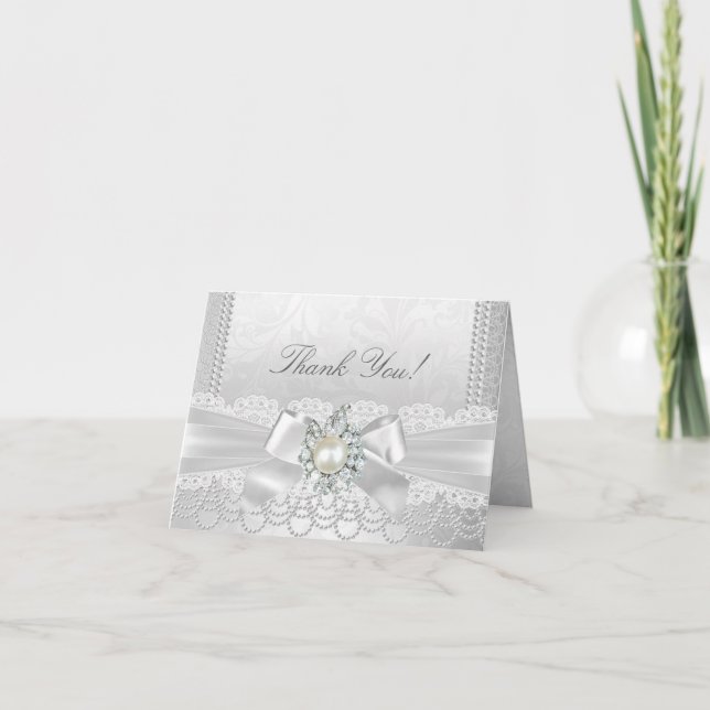 Danke, dass du die weiße Pearl Lace Damask Diamond Dankeskarte (Vorderseite)