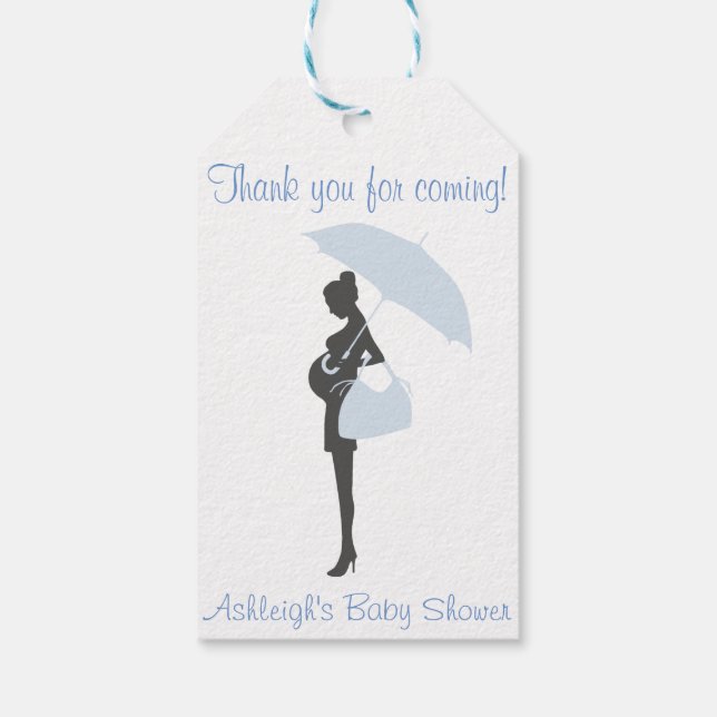 Danke, dass du gekommen bist! Blue Silhouette Baby Geschenkanhänger (Rückseite)