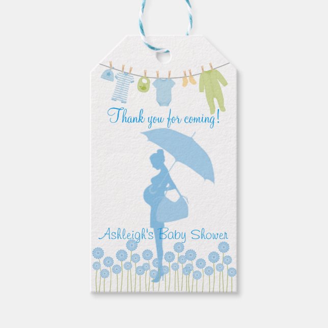 Danke, dass du gekommen bist! Blue Silhouette Baby Geschenkanhänger (Vorderseite)