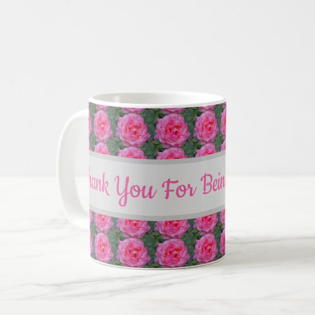 Danke, dass du mein Lehrer Pink Rose Pattern bist Kaffeetasse (Vorderseite Links)