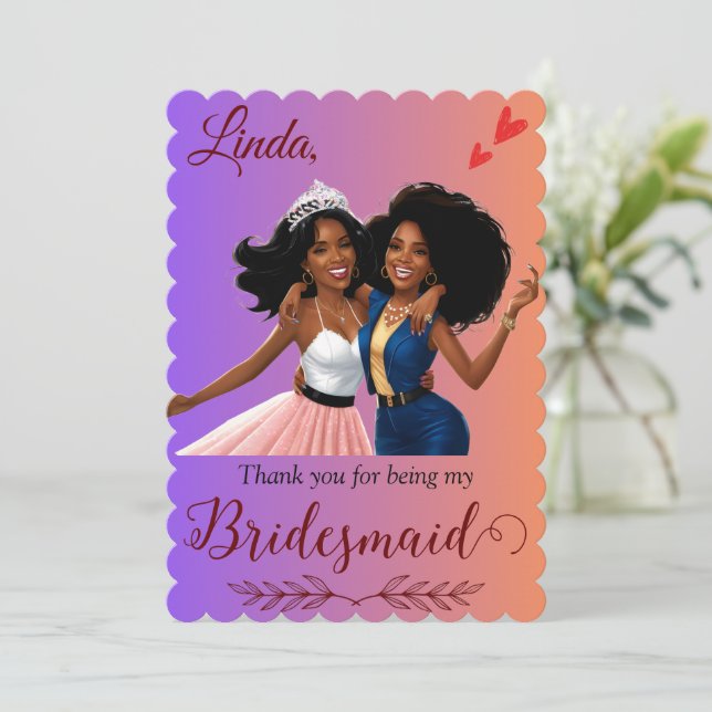 Danke, dass du mein Vorschlag für Bridesmaid bist Dankeskarte (Stehend Vorderseite)