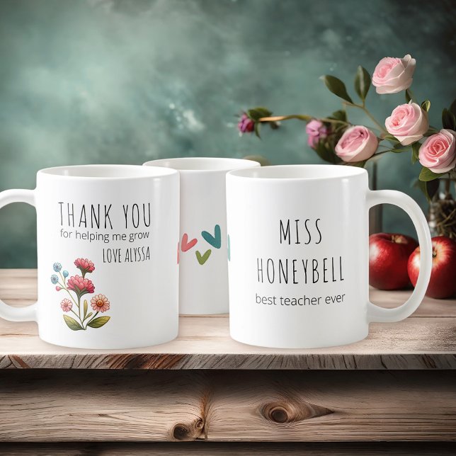 Danke, dass du mir geholfen hast, Blume Lehrer zu  Kaffeetasse (Thank you for helping me grow, pretty personalized gift mug for school teacher)