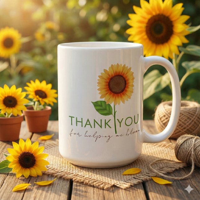 Danke, dass du mir geholfen hast, Tasse zu blühen (Thank someone special with this, "Thank you for helping me bloom" sunflower mug! )