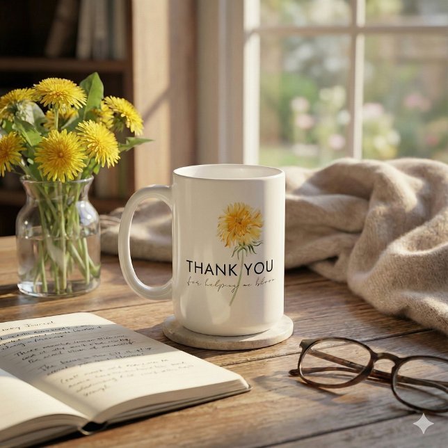 Danke, dass du mir geholfen hast, Tasse zu blühen (Show your gratitude with this beautiful dandelion, "Thank you for helping me bloom" mug! )