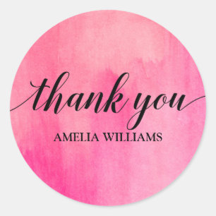 Danke, dass du Text Pink Aquarell Runder Aufkleber
