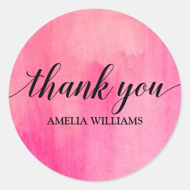 Danke, dass du Text Pink Aquarell Runder Aufkleber (Vorderseite)