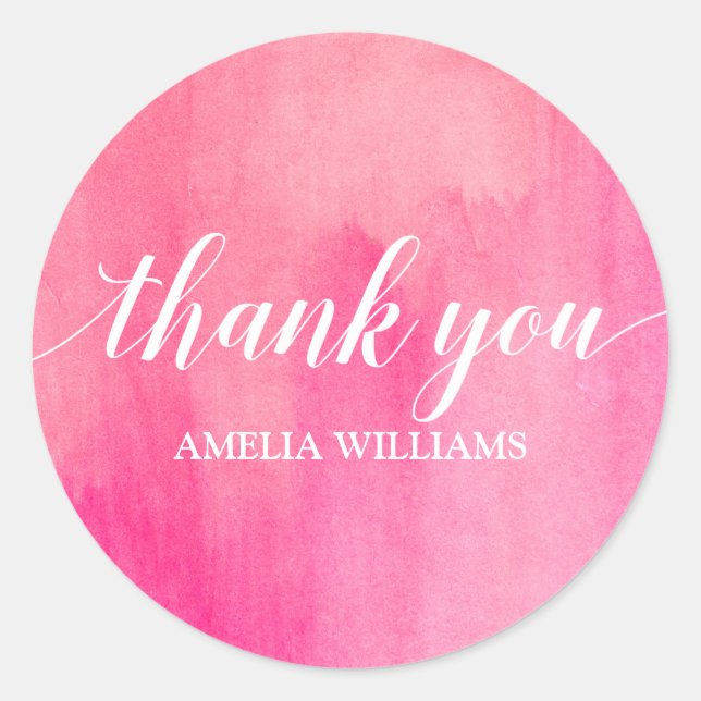 Danke, dass du Text Pink Aquarell Runder Aufkleber (Vorderseite)