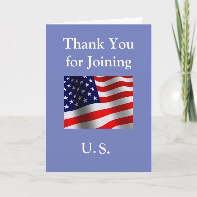 "Danke, dass du uns beigetreten bist" New American Dankeskarte (Vorderseite)