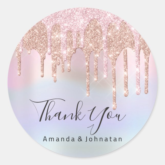 Danke, dass du Wedding Pink Glitzer Holograph Runder Aufkleber (Vorderseite)