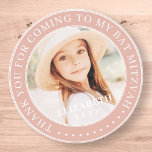 Danke, dass du zu meinem Bat Mitzvah-Foto gekommen Runder Aufkleber<br><div class="desc">Dieses einfache und klassische Design besteht aus Serifentypografie und fügt ein benutzerdefiniertes Foto hinzu. Danke,  dass du nach Bat Mitzvah gekommen bist.</div>