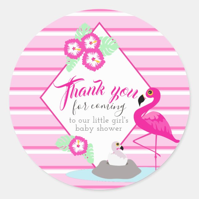 Danke, dass ihr rosa Flamingo Baby Duschkleber. Runder Aufkleber (Vorderseite)