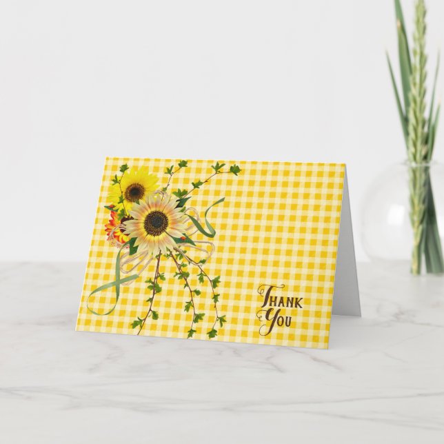 Danke, dass ihr Sonnenblumenstrauch auf Gingham ha Karte (Vorderseite)