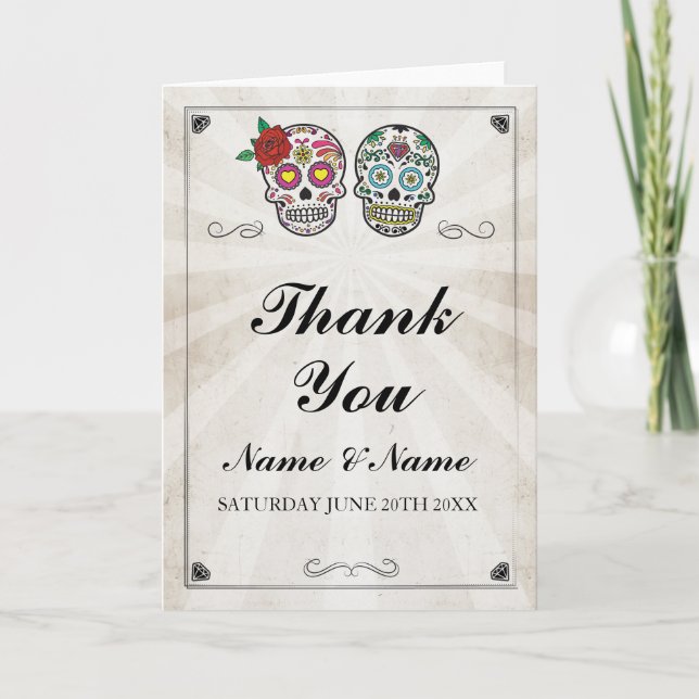 Danke, dass ihr Sugar Skulls Hochzeit Halloween Dankeskarte (Vorderseite)