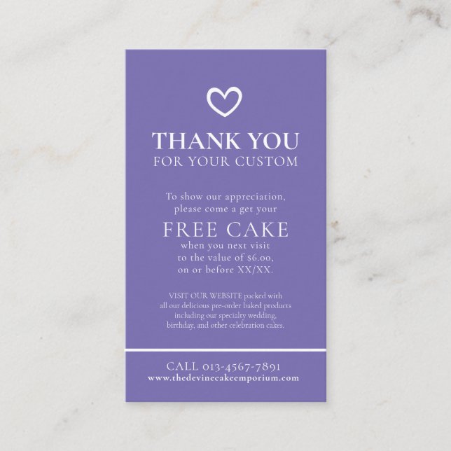 Danke, dass Sie Backbusiness Foto free cake promo Visitenkarte (Vorderseite)