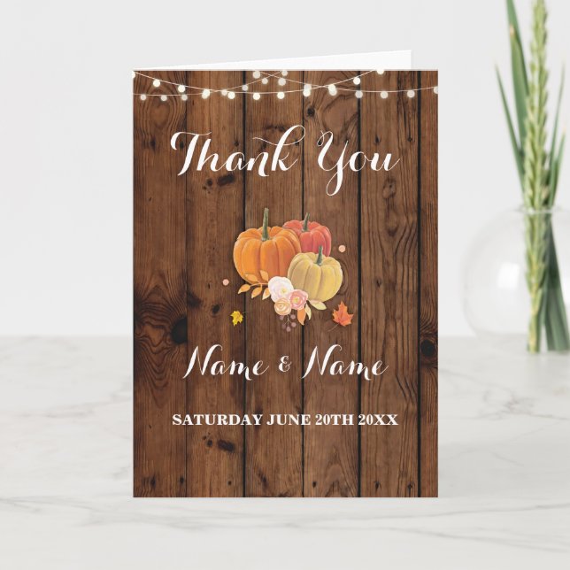 Danke, dass Sie Card Rustic Pumpkin Wedding Verlob Dankeskarte (Vorderseite)