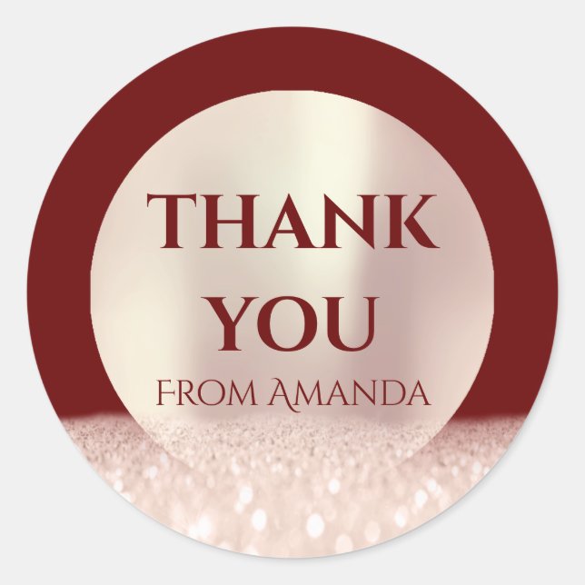 Danke, dass Sie ClassyRose Blush Burgundy Glitzer Runder Aufkleber (Vorderseite)