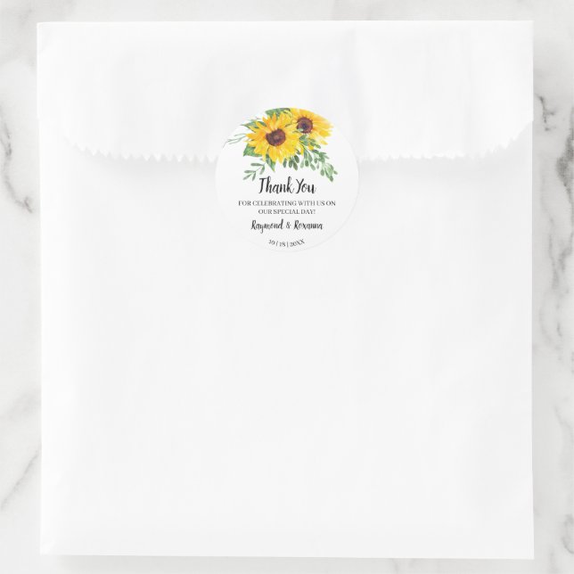 Danke, dass Sie die Sonnenblumen-Gastgeschenk Hoch Runder Aufkleber (Tasche)