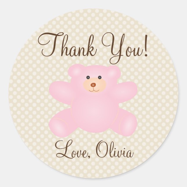 Danke, dass Sie die Teddy Bear Girl Babydusche bek Runder Aufkleber (Vorderseite)