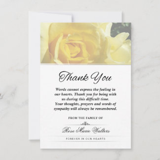 Danke, dass Sie die Worte der gelben Rose-Beerdigu Dankeskarte