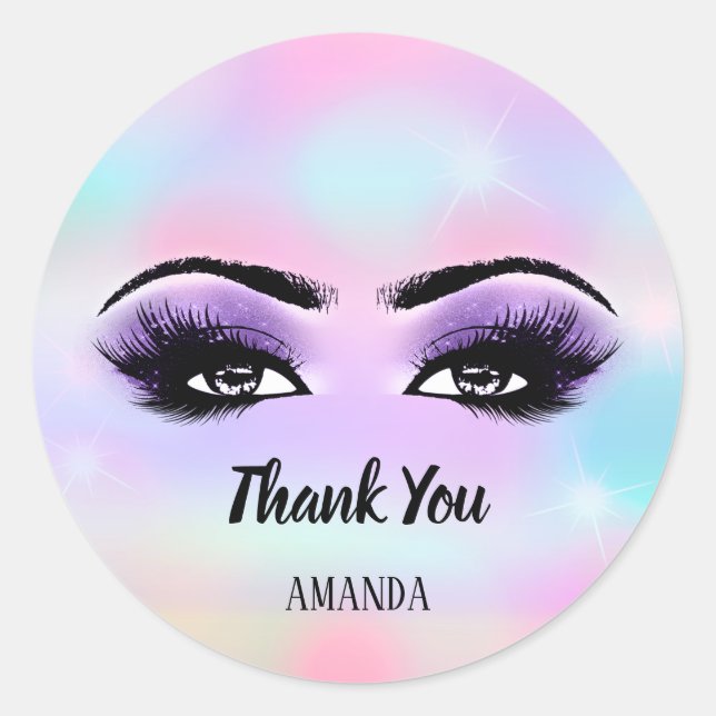 Danke, dass Sie Pink Holograph Pastels Eyelashes Runder Aufkleber (Vorderseite)