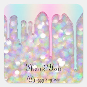 Danke, dass Sie Tropfen Holographic Rose Girly Quadratischer Aufkleber
