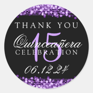 Danke die lila Quinceanera Party-Glitzern Runder Aufkleber
