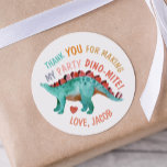 Danke Dino-Mite Watercolor Dinosaur Runder Aufkleber<br><div class="desc">niedliche Aquarellfarbe angestrichen Dinosaurier danke Ihnen Aufkleber. Perfekt für Geburtstage,  Babyduschen und vieles mehr. Personalisierbar!</div>