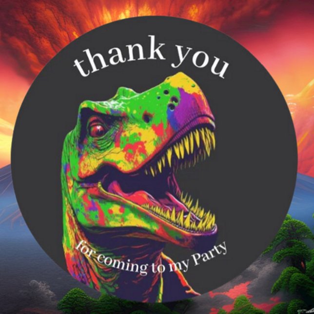 Danke Dinosaur Birthday Party Runder Aufkleber (Bring your dream party to life with our selection of quality Dinosaur themed party supplies)