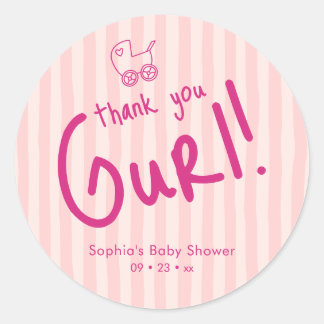 Danke Dir Mädchen Rosa Streifen Mädchen Baby Showe Runder Aufkleber