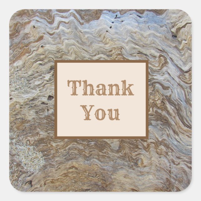 Danke Driftwood Grain Foto Striping Nature Quadratischer Aufkleber (Vorderseite)