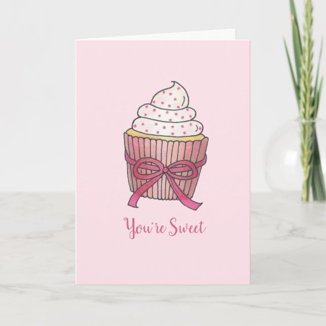 Danke, du bist süß rosa Cupcake Valentine Dankeskarte (Vorderseite)