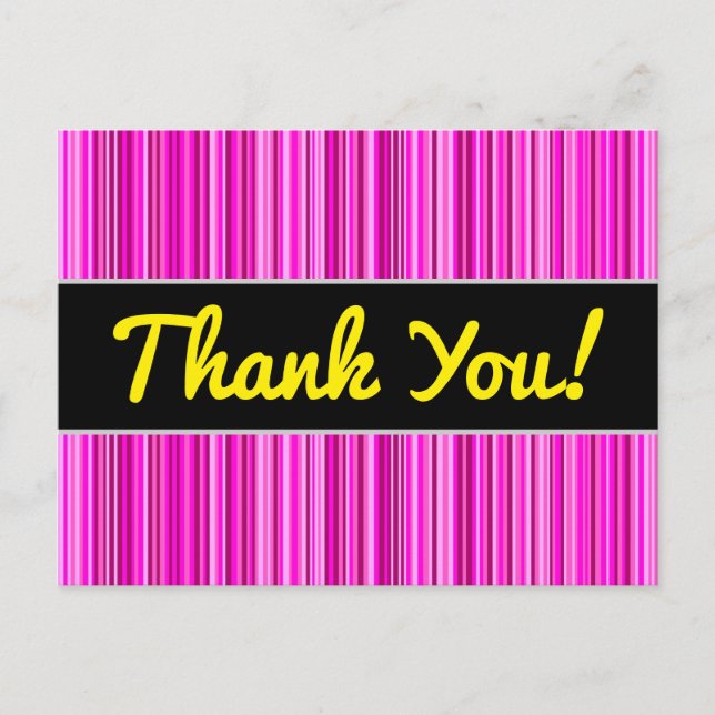 Danke + Dünne Magenta und rosa Streifen Muster Postkarte (Vorderseite)