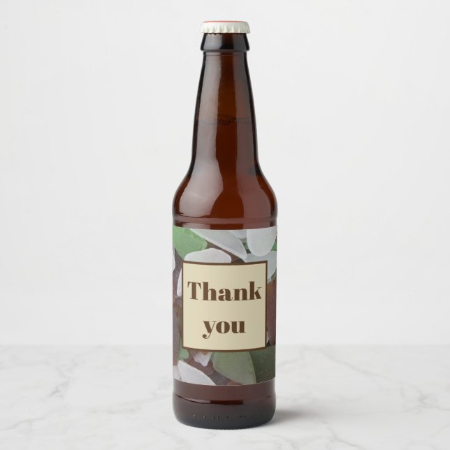 Danke Earth Tone Foto Beach Dank Sea Glass Bierflaschenetikett (Vorderseite)