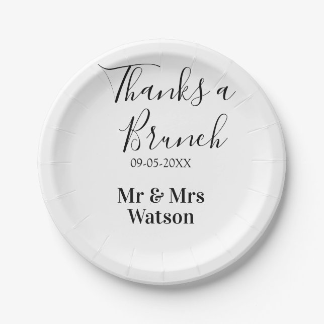 Danke ein Brunch nach der Hochzeit Name Datum einf Pappteller (Vorderseite)