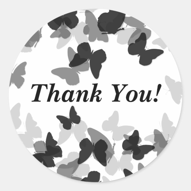 "Danke" Elegant Black Butterflies Runder Aufkleber (Vorderseite)