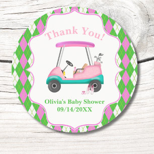 Danke Eleganter Golfwagen bereit für Baby Shower Runder Aufkleber