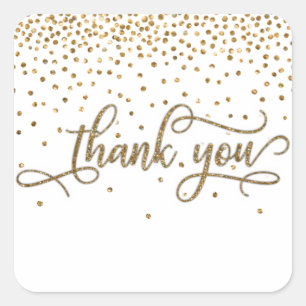 Danke Elegantes Skript, Gold Glitter & Konfetti Quadratischer Aufkleber