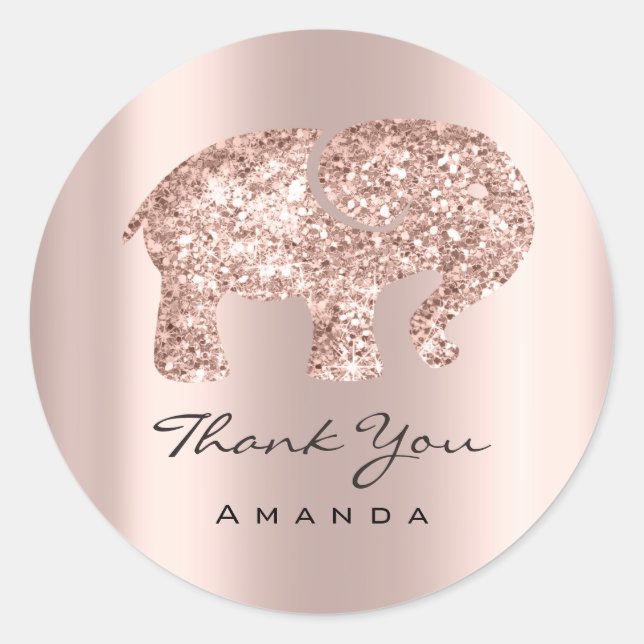 Danke Elephant Baby Shower Rose Baby Girl Runder Aufkleber (Vorderseite)