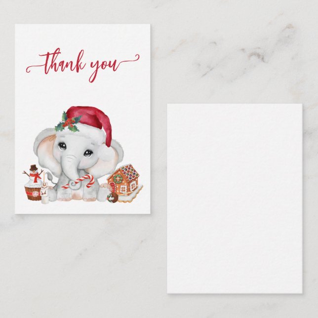 Danke Elephant Santa Christmas Baby Shower Mitteilungskarte (Vorne/Hinten)