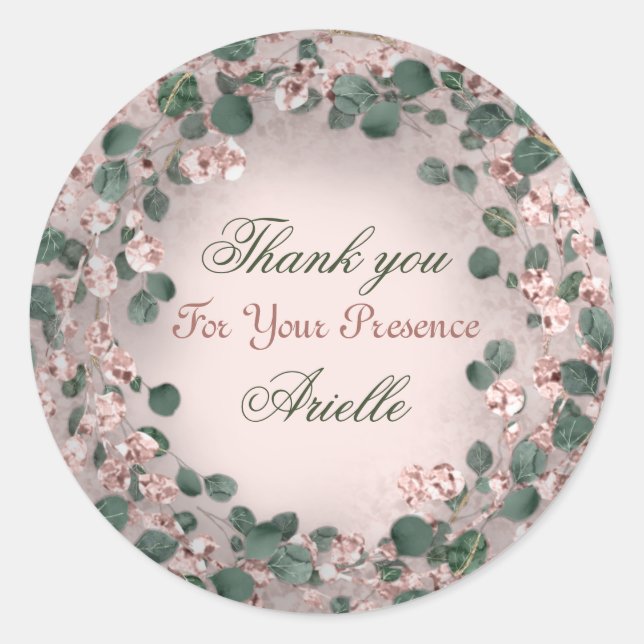 Danke Eucalyptus Birthday Mint Greenery Powder Runder Aufkleber (Vorderseite)
