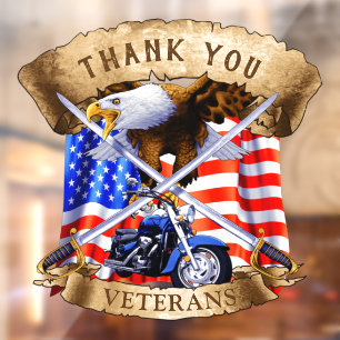 Danke euch Veteranen Patriotische Motorradfahrer U Fensteraufkleber