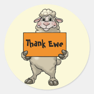Danke Ewe Funny Cartoon Sheep mit Sign Runder Aufkleber