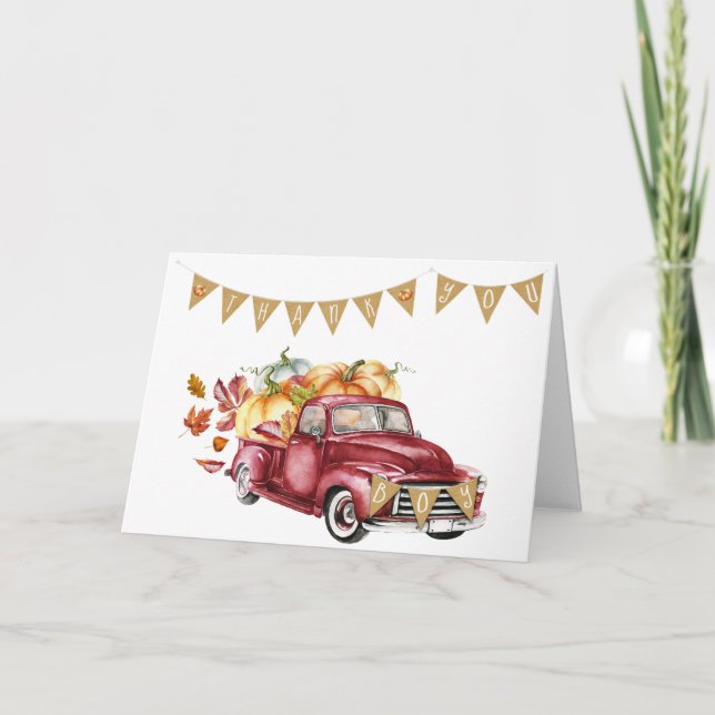 Danke Fall Pumpkin Truck Boy Baby Dusche Karte (Vorderseite)