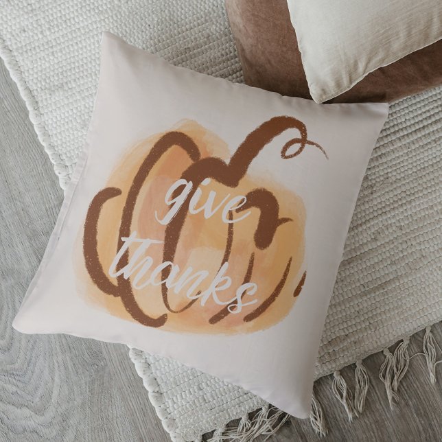 Danke Fall Watercolor Pumpkin Throw Kissen (Give Thanks Fall Watercolor Pumpkin Thanksgiving Throw Pillow)