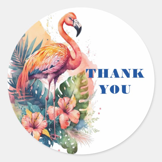 Danke Flamingo Runder Aufkleber (Vorderseite)