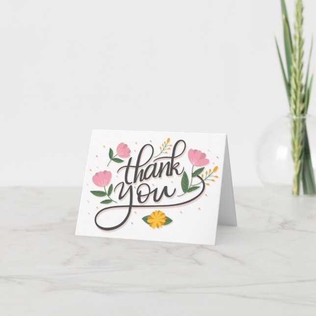 Danke, Floral Blume Calligraphy Grußkarte Karte (Vorderseite)