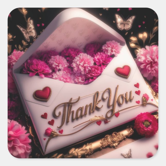 "Danke, Floral Bouquet Quadratischer Aufkleber (Vorderseite)