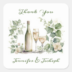 Danke Florals mit Wein Quadratischer Aufkleber