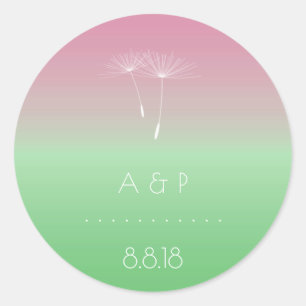 Danke, Forest Wedding Pastel Ombre Dandelion Runder Aufkleber